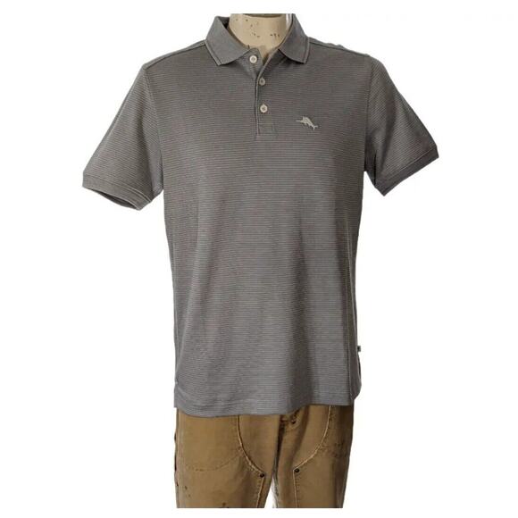 Tommy Bahama “Bala Shark” Polo Shirt – Men’s Small – Gray/Silver Stripe – NWT - Picture 1 of 7